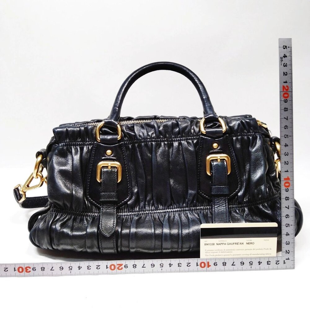 Authentic Prada Hand Bag Nappa Gaufre 2way Black Leather mn720-121725 - Picture 2 of 16